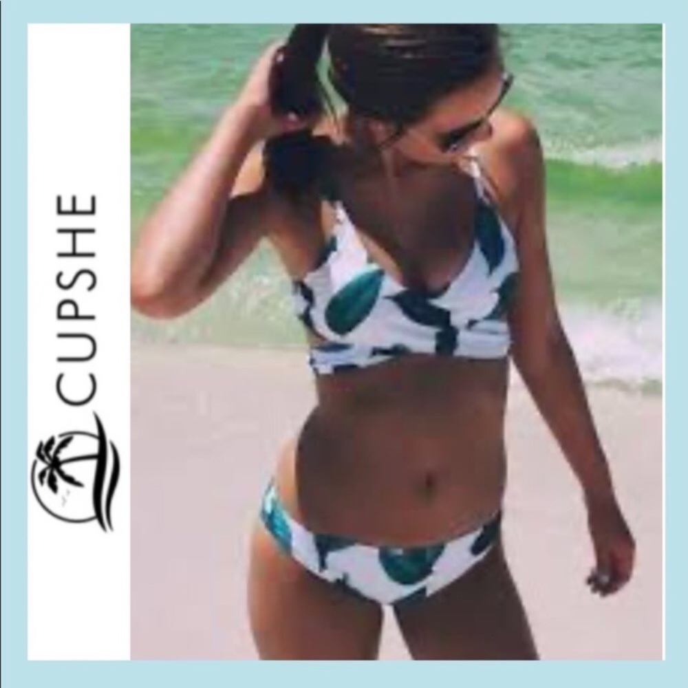 Palm leaf print wrap around bikini tops & bottoms